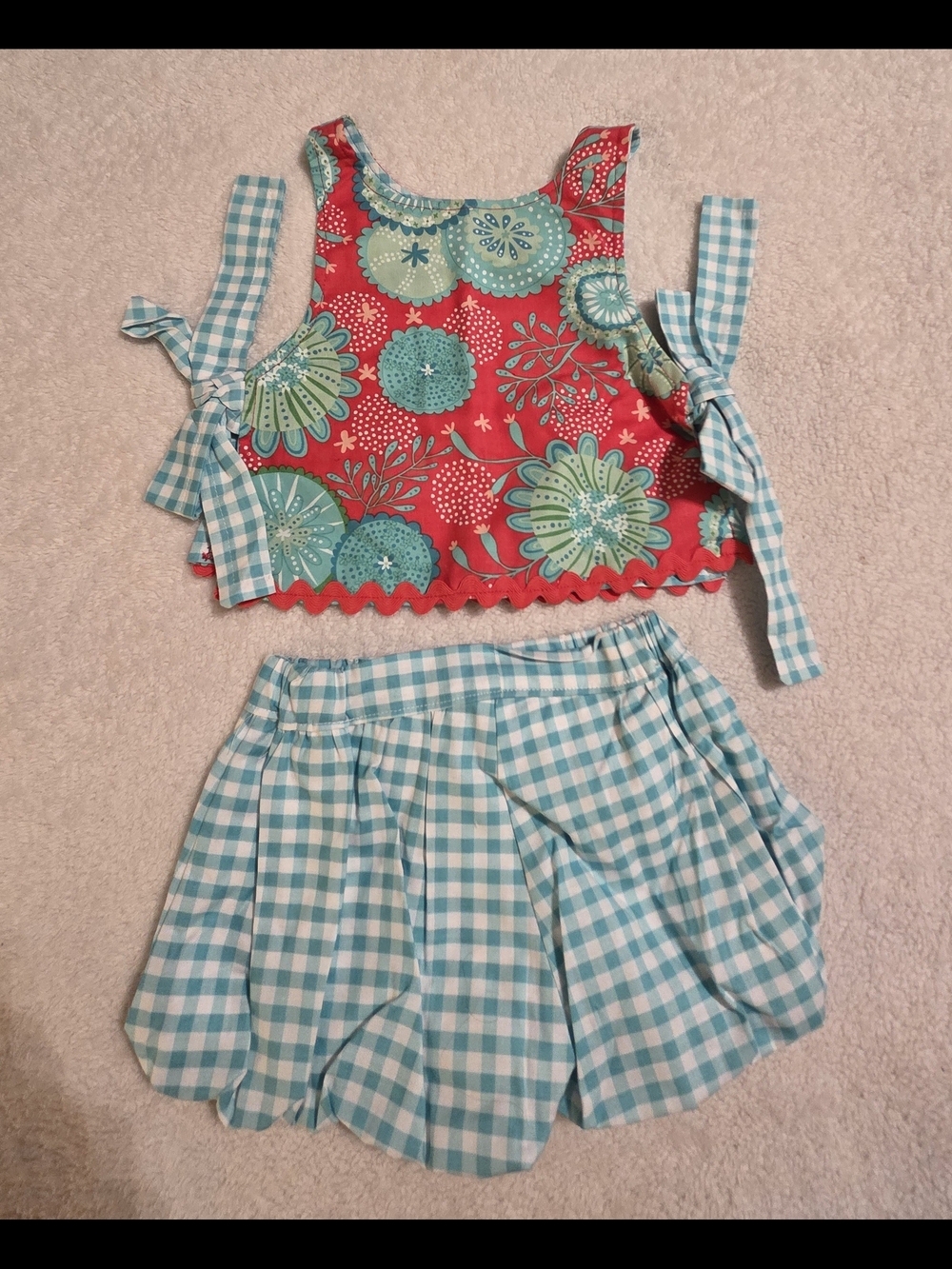 Handmade Girls Pink/Blue Floral Shirt Set (Size 2T)